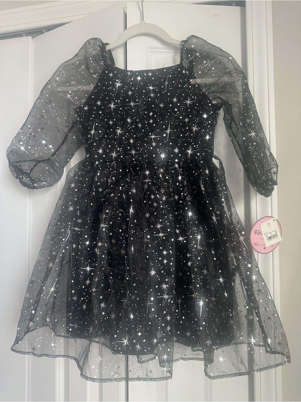 FAO Schwarz Black Star-Print Puff Sleeve Dress for Kids - NWT